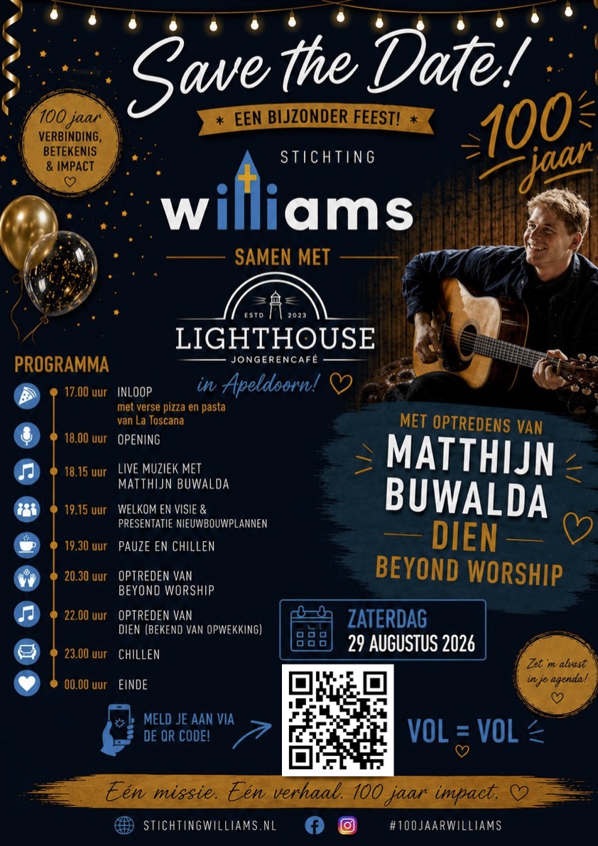 Save the date 100 jaar Williams staand