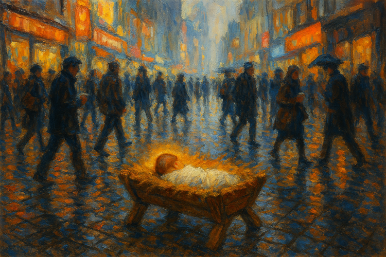 Kribbe in drukke stad