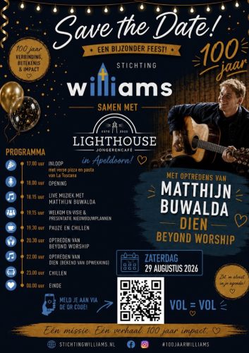 Save the date 100 jaar Williams staand